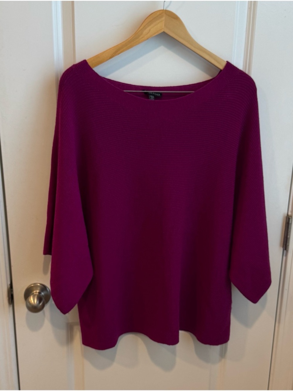 Eileen Fisher Merino Wool Purple Short Sleeve Sweater Blouse medium